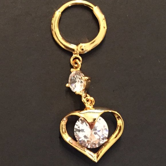 yellow gold plated crystal heart earrings - Picture 2 of 2